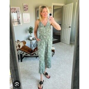 Kaileigh Waist Tie Adjustable Strap Wide Leg Jumpsuit Pants Pocket, Small, Green